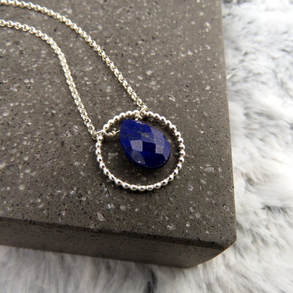 Lapis Lazuli Silver Beaded Circlet Necklace - Short Pendant Necklace